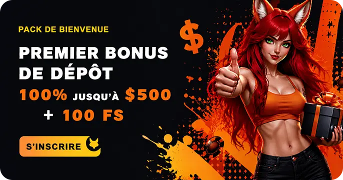 FoxSlots Premier bonus de dépôt 100% jusqu'à $500 + 100 FS