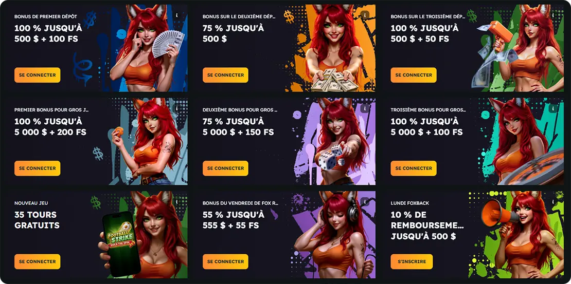 Bonus et promotions chez FoxSlots casino