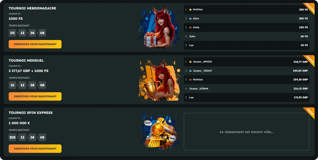 Tournois de FoxSlots